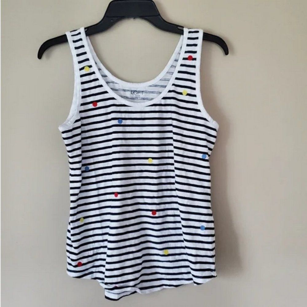 Loft Outlet Striped Polka Dot Embroidered Knit Sleeveless Tank Top (NWT)